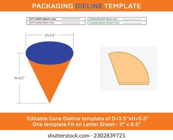 Rolled ice cream cones small D 3.5xH 5.5 inch Dieline Template