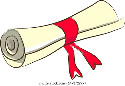 A Rolled Letter With A Ribbon, Vector, Color Drawing Or Illustration.