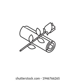 rolled love letter and rose vector line icon for Love Note Day on September 25. Romance concept.