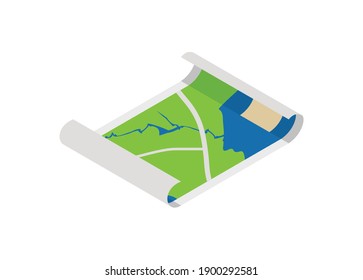 Rolled Map. Simple Flat Illustration