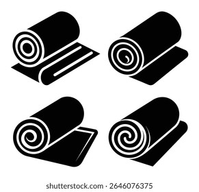 Rolled Mat Icon Set Yoga Fitness Rug Silhouette Vector Symbols for Exercise and Wellness Design	