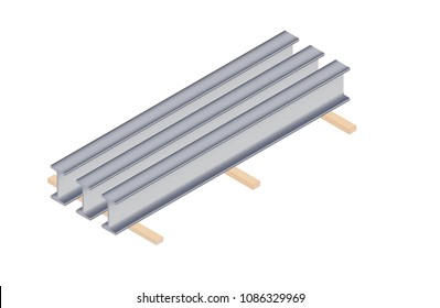 Rolled metal H-beam on logs isolated on white background. Structural steel.
W shape. Wide flange. Vector eps10.