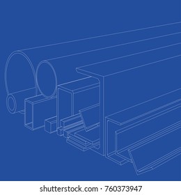 Rolled metal products. Vector rendering of 3d. Wire-frame style. The layers of visible and invisible lines are separated
