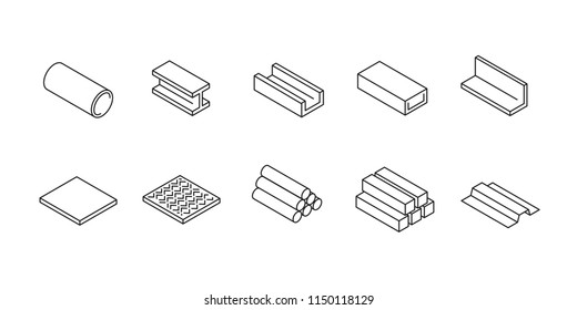 Rolled Metal - Set Of Isometric Icons In Thin Line Style For Industry And Metallurgy