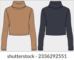 ROLLED NECK TURTLE NECK WITH LONG SLEEVES RIBBED TIGHT FITTED CROP TOP DESIGN FOR WOMEN AND TEEN GIRLS IN EDITABLE FILE