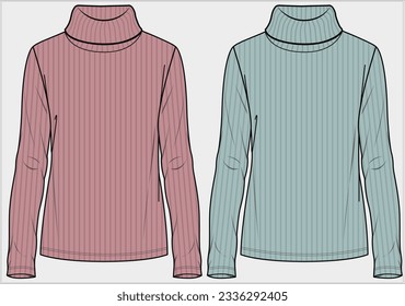 ROLLED NECK TURTLE NECK WITH LONG SLEEVES RIBBED TIGHT FITTED TOP DESIGN FOR WOMEN AND TEEN GIRLS IN EDITABLE FILE