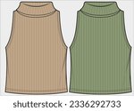 ROLLED NECK TURTLE NECK SLEEVELESS  RIBBED TIGHT FITTED CROP TOP DESIGN FOR WOMEN AND TEEN GIRLS IN EDITABLE FILE