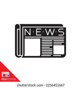 Icono de glifo vectorial de periódico rodado. Símbolo mediático.