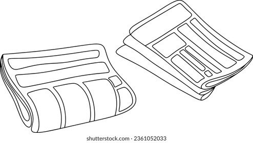 Rolled up newspapers lie on the surface. Newspaper Carrier Day. One line drawing for different uses. Vector illustration.