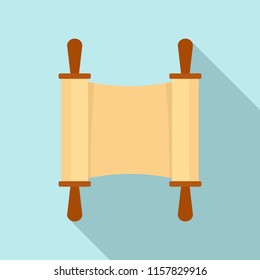 Rolled open brown papyrus icon. Flat illustration of rolled open brown papyrus vector icon for web design