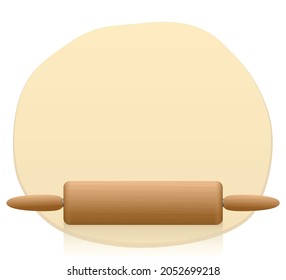 Rolled out pizza dough with wooden rolling pin - also for coockies, pastry or cakes. Isolated vector illustration on white background.
