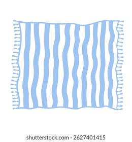 Rolled out striped plaid with tassel isolated illustration. Picnic blanket, vector design element.