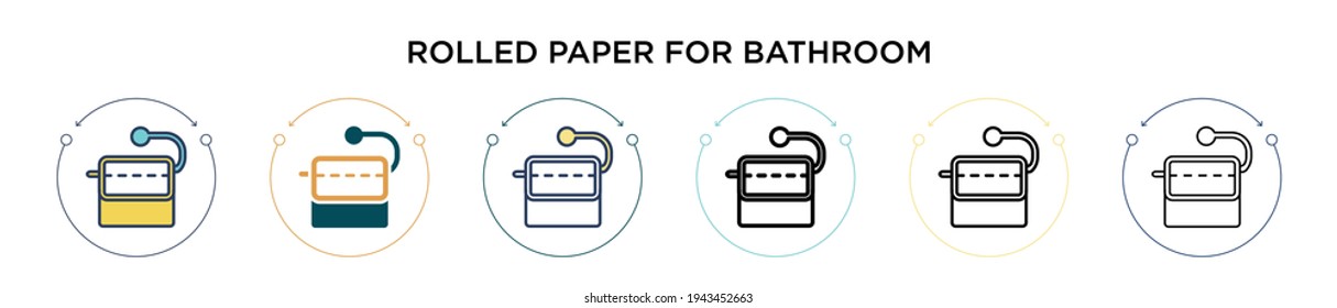 Rollenpapier für das Badezimmersymbol in gefüllter, dünner Linie, Umriss- und Strichform. Vektorgrafik von zwei gefärbten und schwarzen Rollenpapier für Vektorsymbole im Badezimmer kann für mobile, i, 