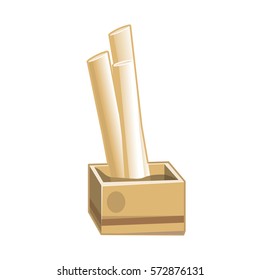 rolled paper in box icon on white background