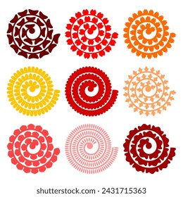 Rolled paper flower. Vector set. 3d paper cut template. Isolated on white background. For wedding design, birthday card, Mothre's Day, Easter. Flowers black silhouettes for plotter cutting.
