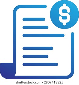 Rolled paper invoice document with dollar sign symbol with blue gradient icon.