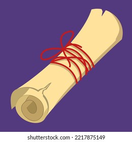 Rolled paper scroll vector isolated. Illustration of a document, certificate or diploma. Red ribbon.