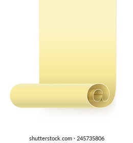 Rolled paper sheet with e-mail sign and small shadow