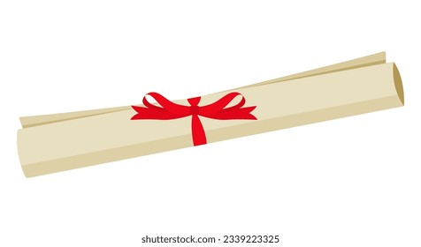 Rolled paper tied with ribbon, scroll, flat illustration, cartoon style 