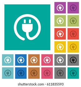 Rolled power cord multi colored flat icons on plain square backgrounds. Included white and darker icon variations for hover or active effects.