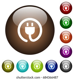 Rolled power cord white icons on round color glass buttons