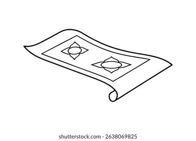 Rolled up prayer mat line drawing simple design