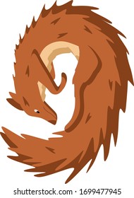 Rolled up red fox with nice eyes and disheveled fur. Vector graphics.
