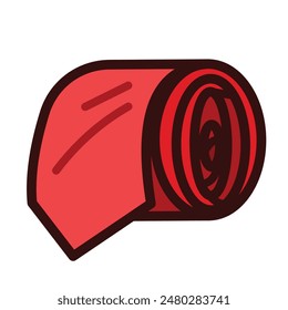 Rolled red neck tie colored icon illustration outlined isolated on square white background. Simple flat cartoon art styled drawing.