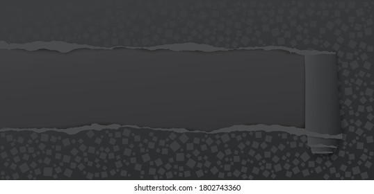 Rolled and ripped black paper with different shapes patternt for for your ad text. Vector illustration
