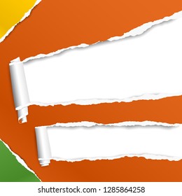 Rolled and ripped orange paper sheet for text. Vector illustration