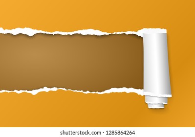Rolled and ripped orange paper sheet for text. Vector illustration