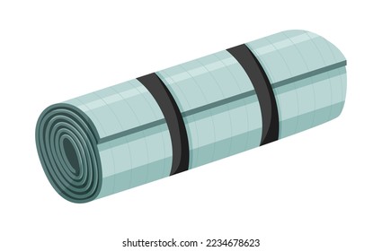 Rolled in a roll of yoga mat isolated on white background. Vector cartoon close-up illustration.