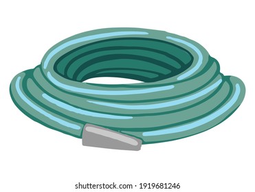Rolled rubber hose, gardening tool. Hand drawn vector stock illustration. Colorful cartoon clipart isolated on white background. Single doodle element for design, print, decor, card, sticker, logo.