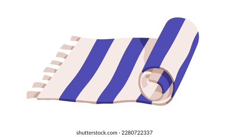 Rolled runner rug with tassels. Long floor carpet of rectangle shape. Interior striped mat for hallway, corridor, hall passageway. Flat graphic vector illustration isolated on white background