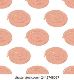 Rolled sausage for grilling seamless pattern vector graphics