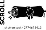 Rolled scroll document silhouette classic design with wax seal and ribbon for historical legal education or achievement graphic on