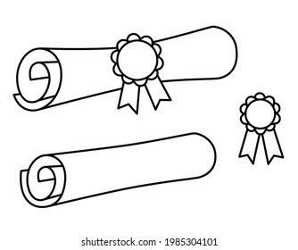 Ein aufgerollter Scroll, Brief, Nachricht oder Karte. Abitur mit Siegel. Vorgeschlagenes Papier, offizielles Dokument mit Abzeichen. Schwarz einzeln auf weißem Hintergrund. Diplom-Grad-Vektorgrafik.