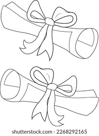 Rolled sheet. Paper scroll is wrapped with a ribbon. Scroll of letter. Diploma.