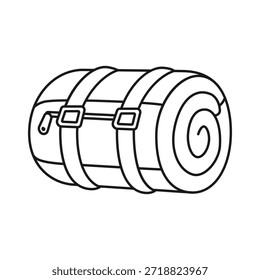 Rolled sleeping bag outline or line illustration.