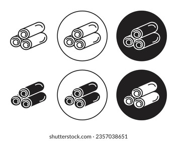 Rolled up spa towels vector icon set. spa fabric towel vector symbol in black filled and outlined style.