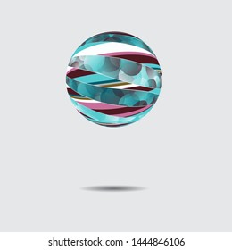 rolled up sphere floating in space in blue brown shades on silver