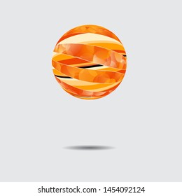 rolled up sphere floating in space in orange shades on silver