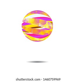 rolled up sphere floating in space in pink yellow shades on white