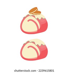 Rolled sponge cake illustration design with cookie and vanilla cream