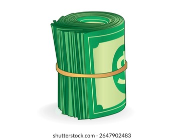 Pilha de dinheiro empacotado junto com uma faixa de borracha ilustrando estabilidade financeira e abundância em um conceito de design envolvente.