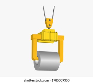 Rolled steel coil lifting by overhead crane, steel in industrial