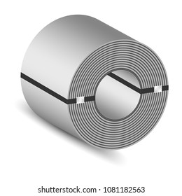 Rolled steel coil straps with steel strapping, Plate metal sheet industry, vector 3D