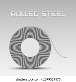 Rolled steel straps, steel coil side view, Steel plate metal sheet industry, flat icon vector