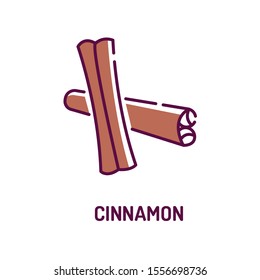 Rolled sticks of cinnamon color line icon. Spices product. Cooking ingredient.