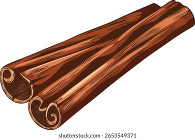 Rolled sticks of cinnamon sketch vector icon. Hand drawn aromatic spice, dry flavor condiment. Mulled wine ingredient. Canella pod cooking seasoning. Organic fragrant herb, aromatherapy plant